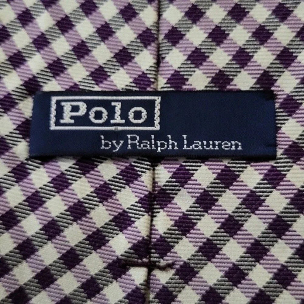 EUC Polo by Ralph Lauren men's purple and white grid tie
